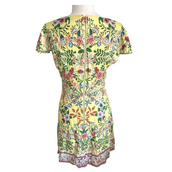 Alice + Olivia Hadley Floral Yellow Mini Fit & Flare Crepe Dress Sz 6 Tropical - Picture 14 of 16